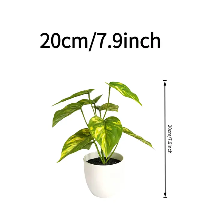 Plante artificielle en pot de 20 cm (7,9 pouces) de Pothos doré variegé miniature, idéale pour la dé