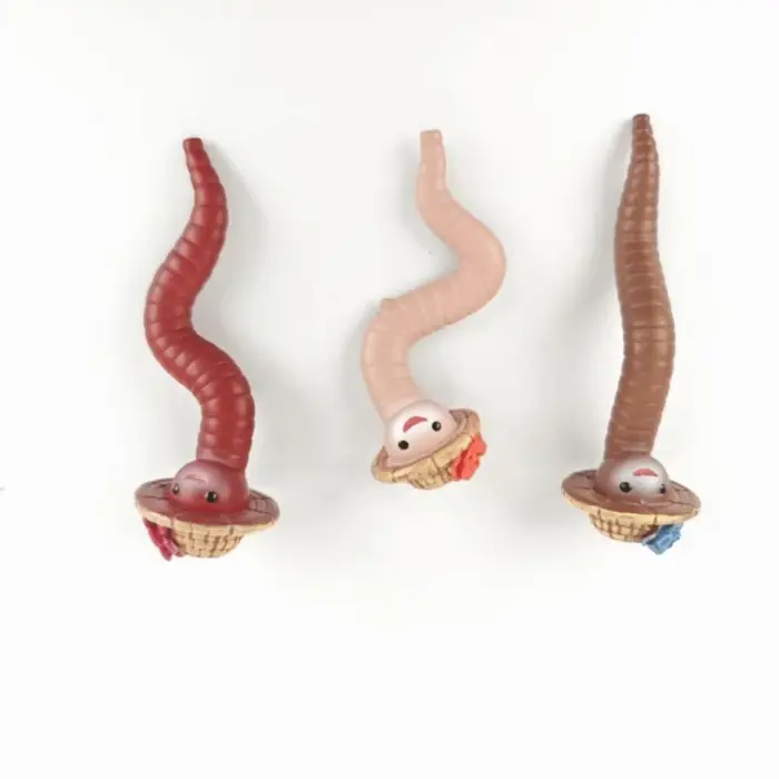 Lot de 3 décorations originales et réalistes en forme de vers de terre pour pot de fleurs, ornements