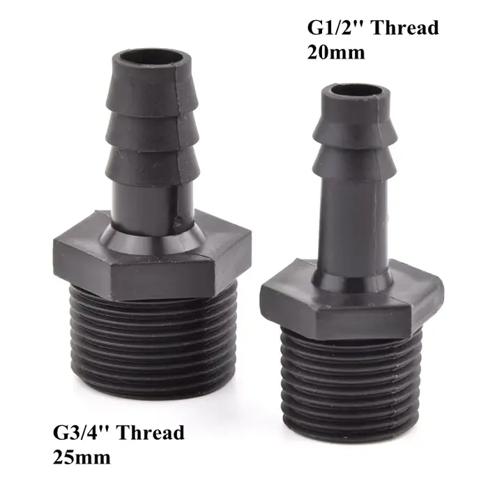 Raccord Pagode Noir G1/2'' 3/4'' à Filetage Externe pour Aquarium, Connecteur Droit pour Tuyau d'Irr