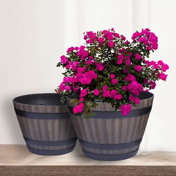 Pot de fleur en bois de baril de taille multiple, optique de document de brochure, grande capacité d