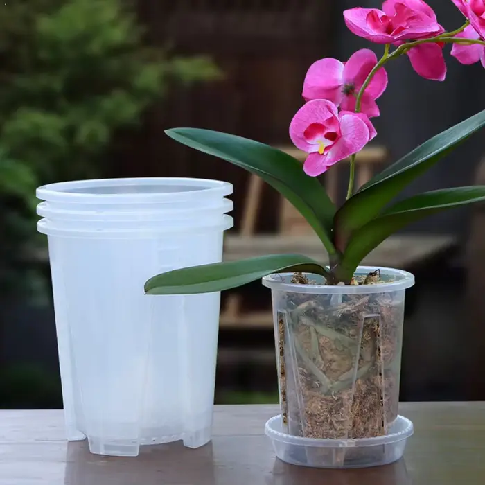 Pot de fleurs transparent pour orchidées avec trous de drainage