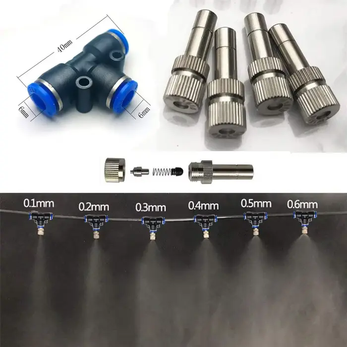 Buse de Brumisation avec Té de 6mm, Connexion Rapide, Arroseur d'Irrigation de Jardin pour Système d