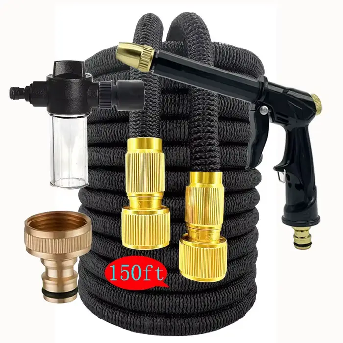 Tuyau d'eau de jardin 25/150 pieds, connecteur métallique extensible, bobine TPE haute pression, tuy