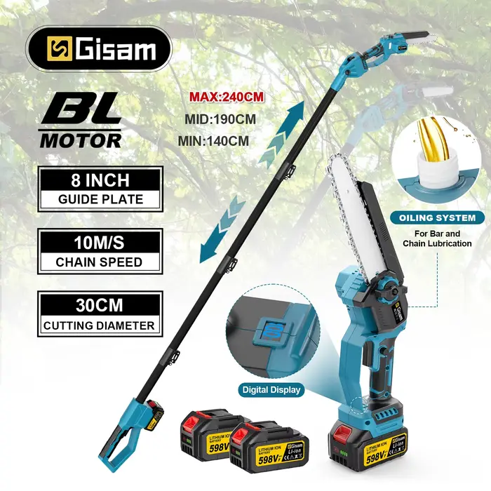 Gami – tronçonneuse électrique à poteau télescopique sans balais, scie à bras élevé sans fil 2 en 1,