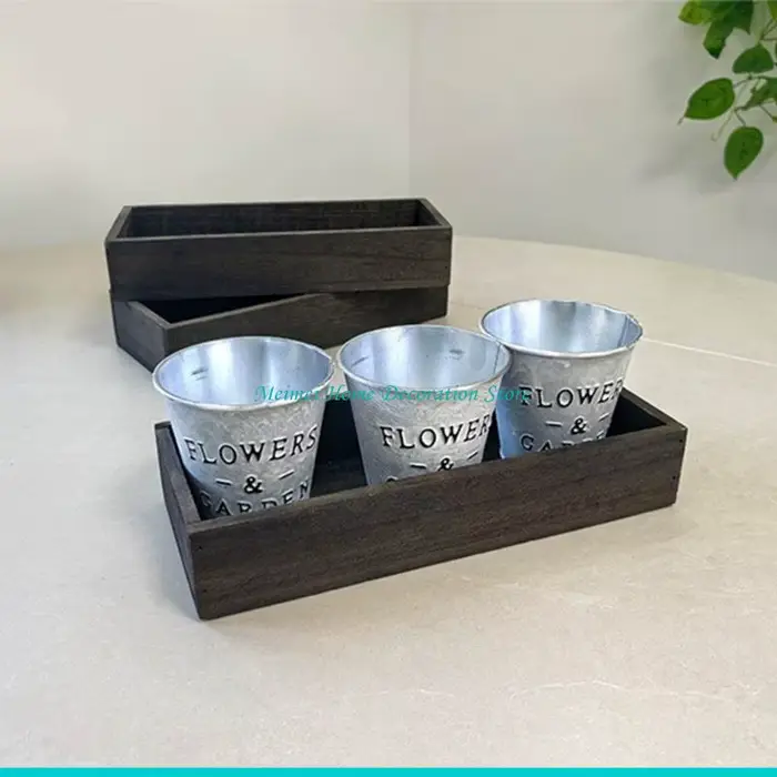 H7BF – Pots plantes galvanisés Styles ruraux, 3 pièces, porte-fleurs, Pot en fer, décors bureau pour