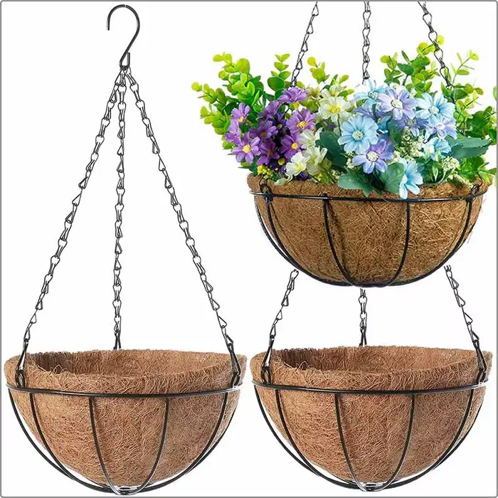 Porte-plante rond en fil de 8/10 pouces, panier suspendu en métal, doublure en noix de coco, Pot de 
