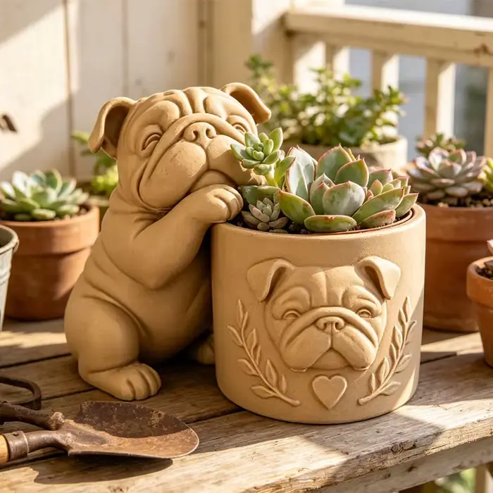 Pot de fleurs en forme de bouledogue, 1 pièce, imprimé en 3D, amusant et créatif, pot de fleurs mign