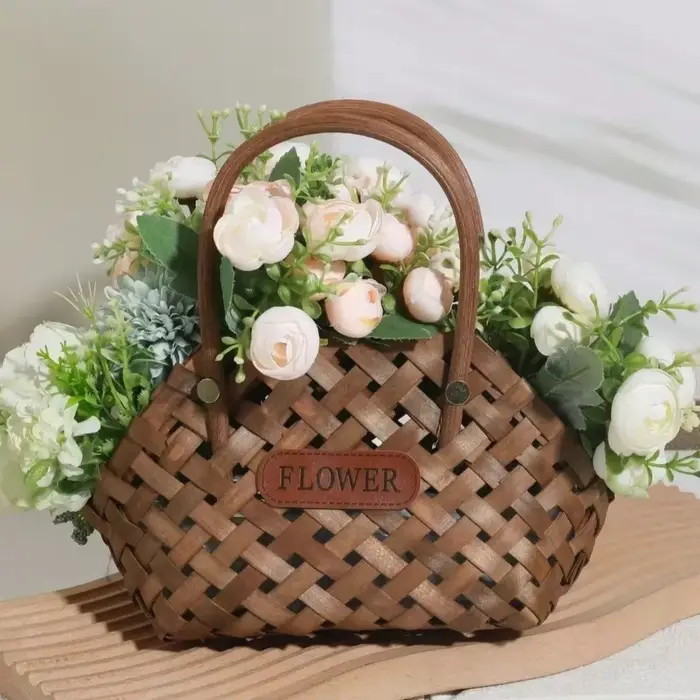 Mir à Fleurs Tissé en Bambou, Fait à la Main, Cache-Pot Décoratif
