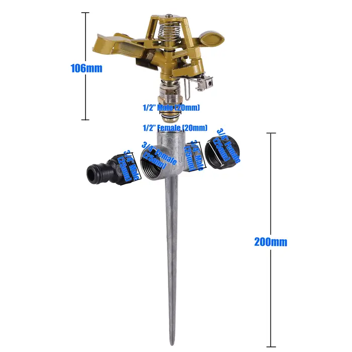 Arroseurs de jardin, rotation réglable à 360 degrés, Irrigation de pelouse, impulsion à pointes en m