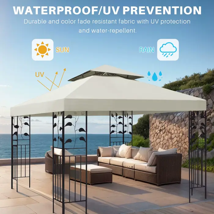 Toit de Remplacement pour Gazebo Pavilion, 3x3m, Double Couverture de Protection Imperméable pour Ja
