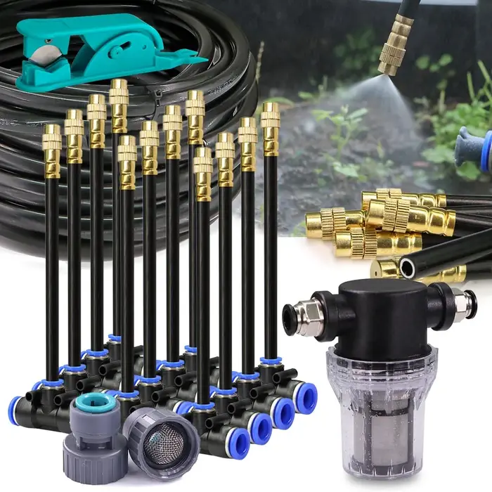 20-5m 3/8" 9/12mm Système de refroidissement par brumisation 360 °   Buse en laiton à courbure libre