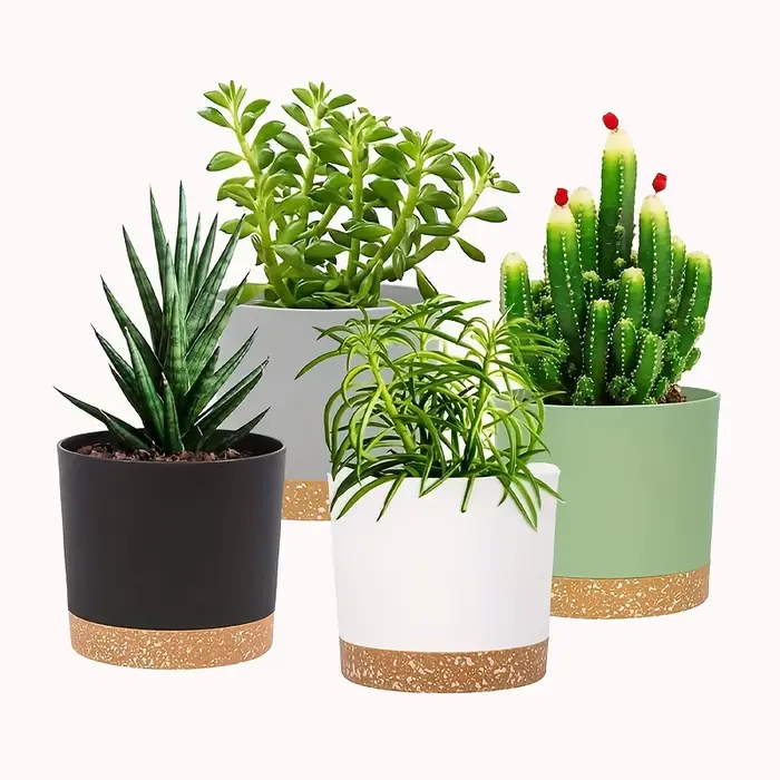 Lot de 4 pots de fleurs ronds de 5 pouces avec fond amovible, pot de fleurs respirant pour la maison