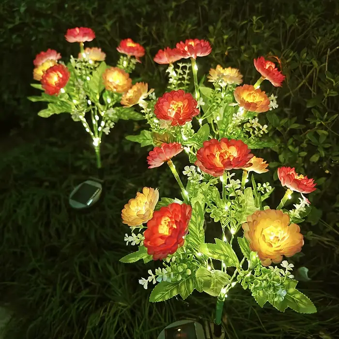 Lumières solaires de fleur de Lotus de neige artificielle à 7 têtes-lámpares de jardin LED imperméab