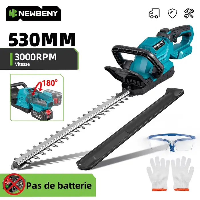NEWBENY 530MM 3000 tr/min taille-haie électrique 180 ° Outil de jardin de sécateur de haie de tondeuse à gazon d'angle