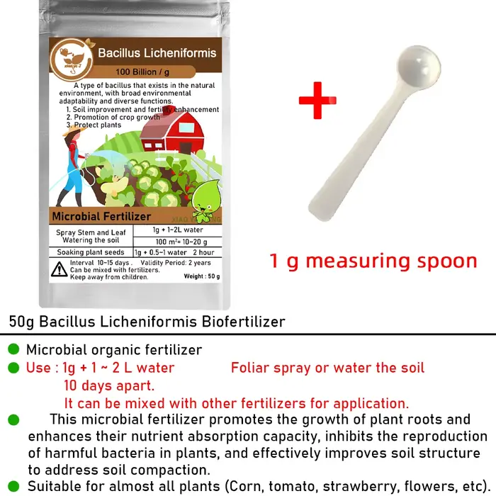 50g Bacillus Licheniformis 100 milliards d'engrais biologique microbien pour l'agriculture organique améliore la structure du sol et la vitalité des plantes
