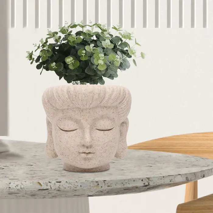 Pot de fleur tête de bouddha, jardinières de vase bourgeon, sculpture ouverte, beaucoup de plantes p