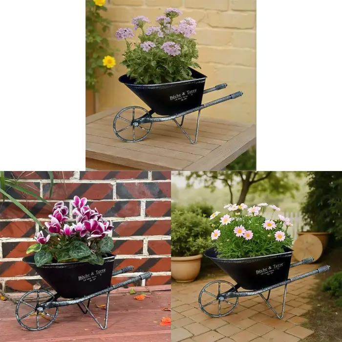 Brouette en fer rétro, pot fleurs, jardinière en métal antirouille pour balcon, jardin, Patio, décor