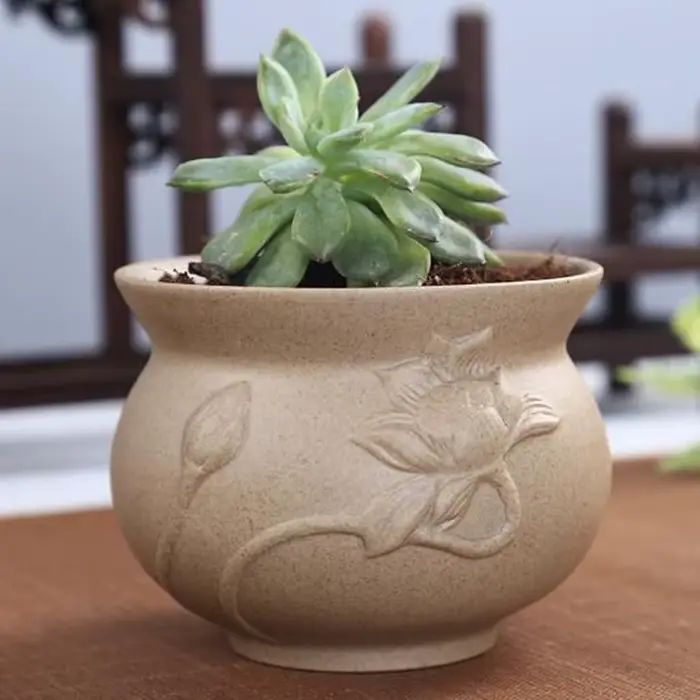 Pot de plante succulente en poterie grossière rétro, vase respirable, plusieurs types de forme, jard