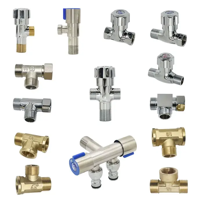 Connecteur de plomberie à filetage en laiton de 1/2 ", robinet séparateur d'eau en T, Valve à 2/3 vo
