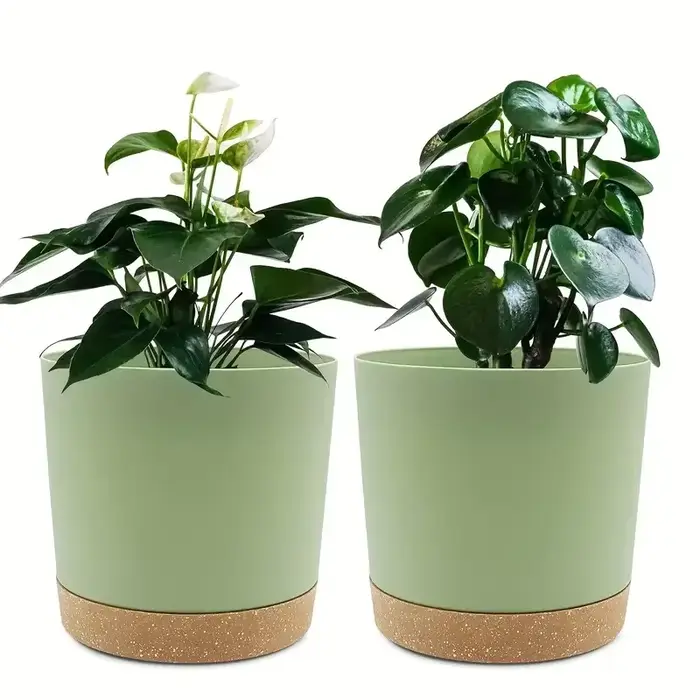 Paquet de 2, jardinières pour plantes d'intérieur avec trous de drainage et base amovible, arroseur 