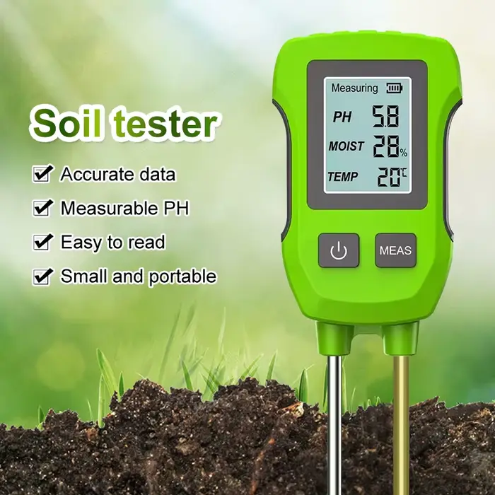 Testeur de sol LCD vert 3 en 1, PH/humidité/température, capteur métallique résistant à la chaleur, 