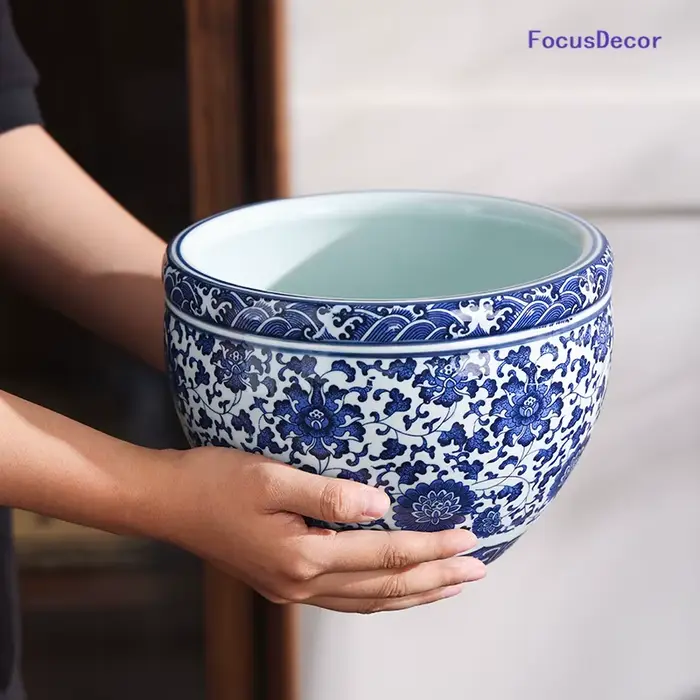Jingdezhen Pot de fleur en porcelaine bleue et blanche haute température Pot