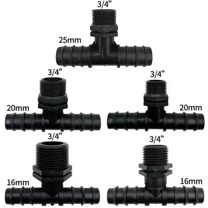 Adaptateur de connecteur en T pour tuyau PE, filetage 1/2 "3/4", 16, 20, 25MM, Joints de tubes, répa