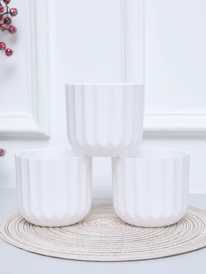 Pot de Fleurs Rond à Rayures Verticales, Blanc Clair Bergame, Convient pour Salon, délégations, Avan