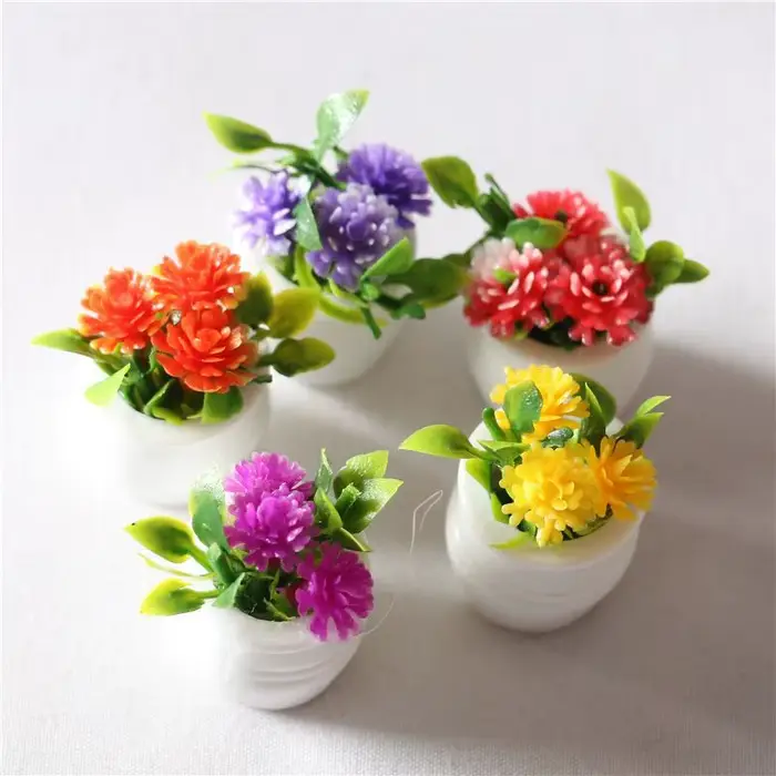 5 pots de fleurs miniatures en plastique 1:12, décoration de maison de poupée, plantes vertes simulé