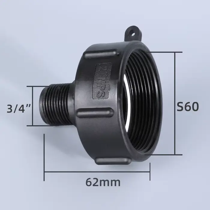 Adaptateur de réduction pour réservoir d'eau IBC, filetage fin S60 durable vers filetage fin 3/4'', 