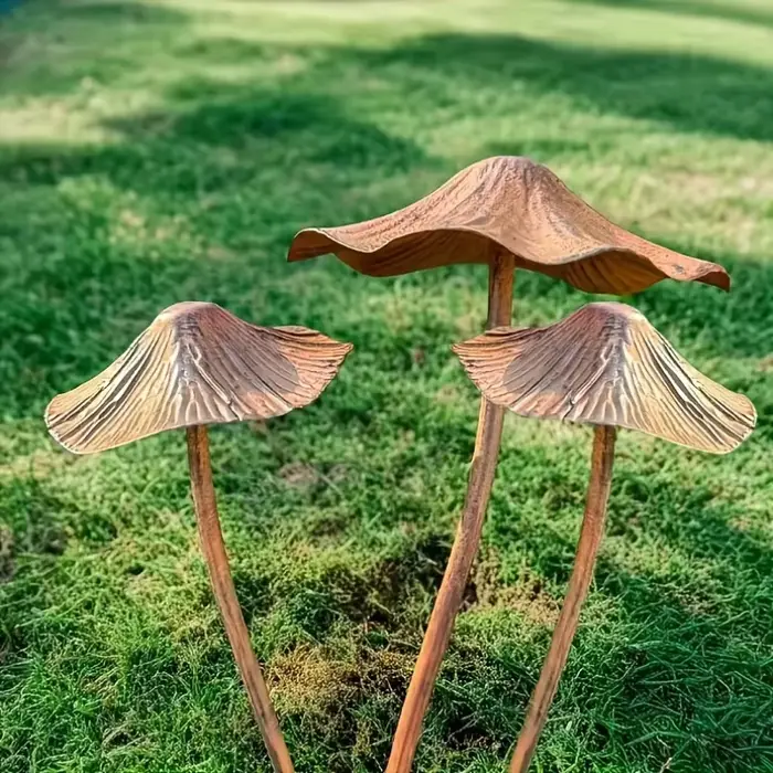Ensemble de décoration de jardin champignon rouillé rétro en métal, plaque champignon rouillé pour e