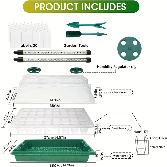 Kit de germination avec plateaux de semis à dôme haut - 40 cellules, 2 lampes de culture LED, minuteur intelligent et 3 modes pour le jardinage à domicile
