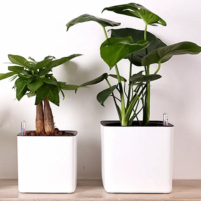Jardinière à arrosage automatique, Pot de fleur blanc avec indicateur de niveau d'eau, jardinière à 