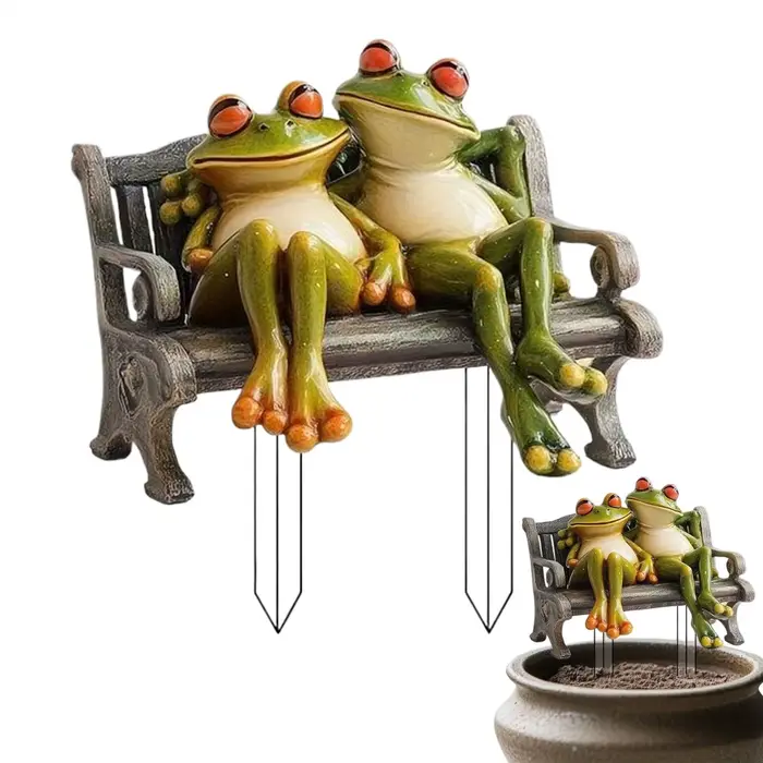Statues en acrylique 2D plates, décoration de grenouille, couple de grenouilles, sculpture de banc, 
