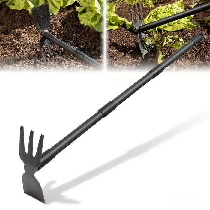 Outil de désherbage avec manche de 45,5 pouces, houe et râteau de jardin 2-en-1, houe manuelle pour 