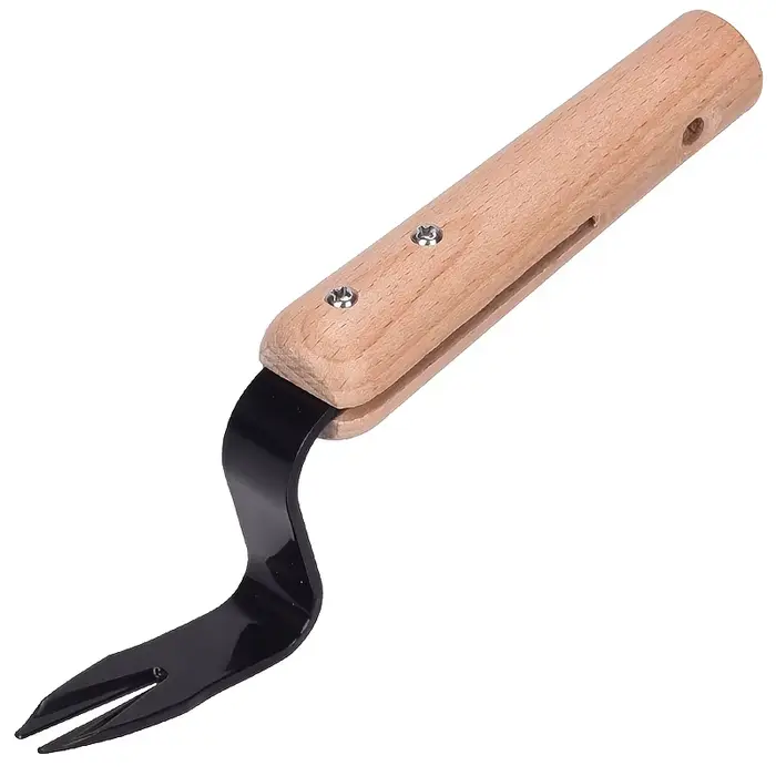 1 Outil de désherbage manuel - Fourche en métal durable avec manche en bois pour une élimination fac