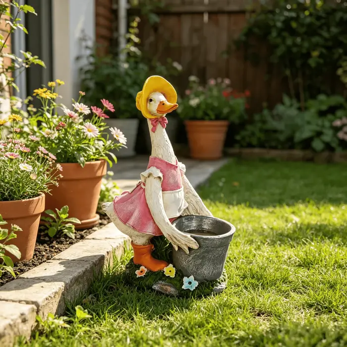 Statue de canard de jardin en résine avec jardinière ; Ornement de jardin en résine de 14,3 pouces p