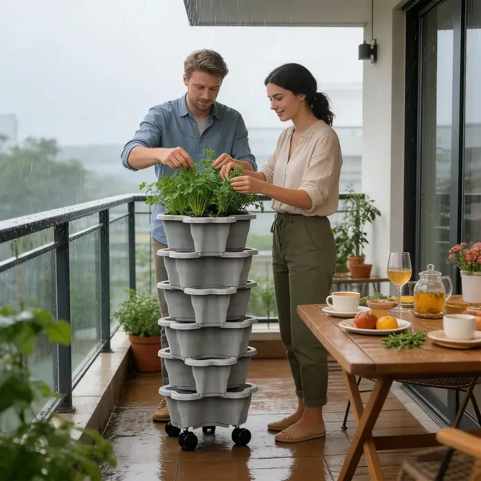 Jardinière verticale à 6 niveaux avec roulettes