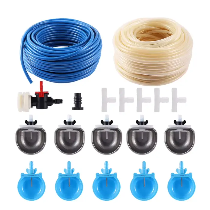 Tuyau de 5M avec Kit de buveur de lapin, équipement d'élevage de lapin, bol d'eau potable anti-rayur