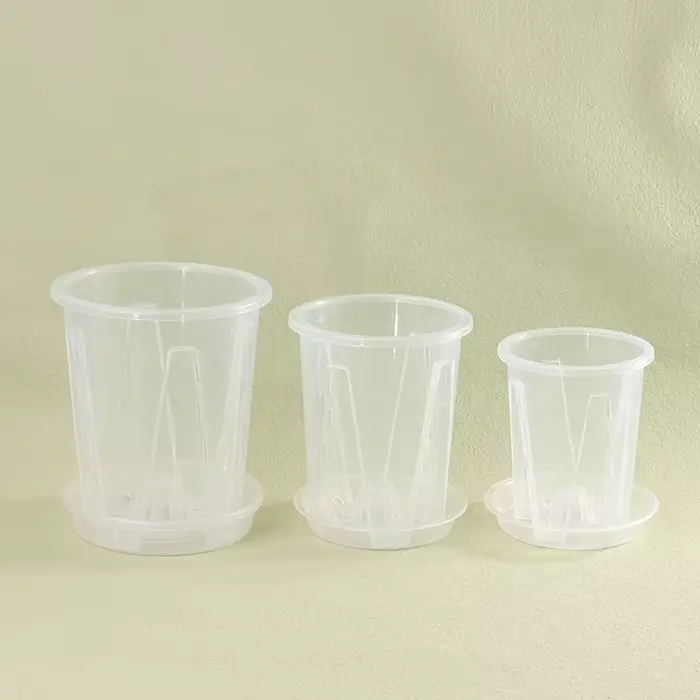 Pot de fleur Transparent avec contrôle des racines, avec plateau, pour plantation d'orchidées Phalae