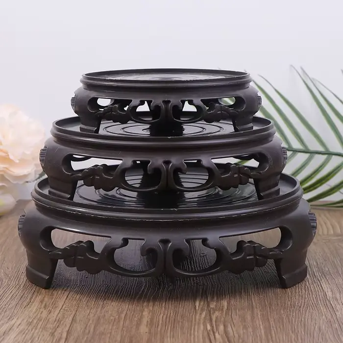 Porte-pot de fleurs rond et carré, marron foncé, aspect bois carapté, base en plastique, théière mul