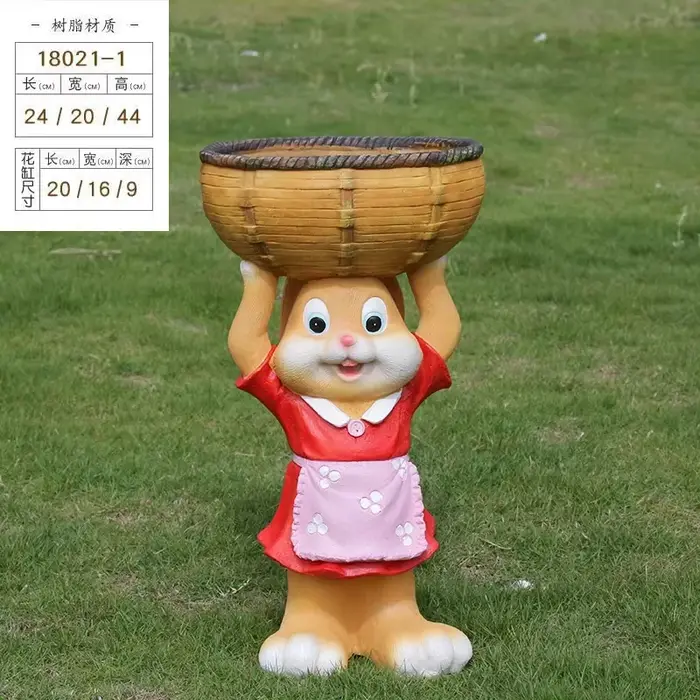 Pot de fleur en résine de lapin de dessin animé, jardinière d'animal simulé pour cour extérieure, dé