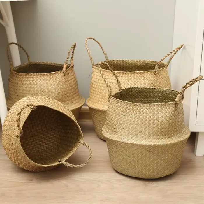 Panier en jonc de mer tissé paniers en osier Pot de plante de stockage pour panier de Pot de plante 
