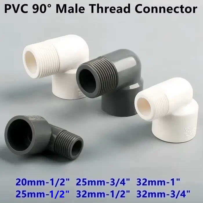 Connecteurs coudés en PVC à filetage mâle de 20/25/32mm à 1/2 "3/4" 1 ", 1 à 8 pièces, pour système 