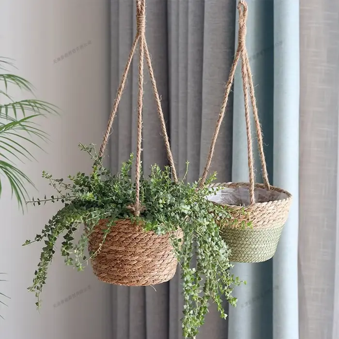 Support de pot de fleurs suspendu en rotin pour plantes d'intérieur et d'extérieur