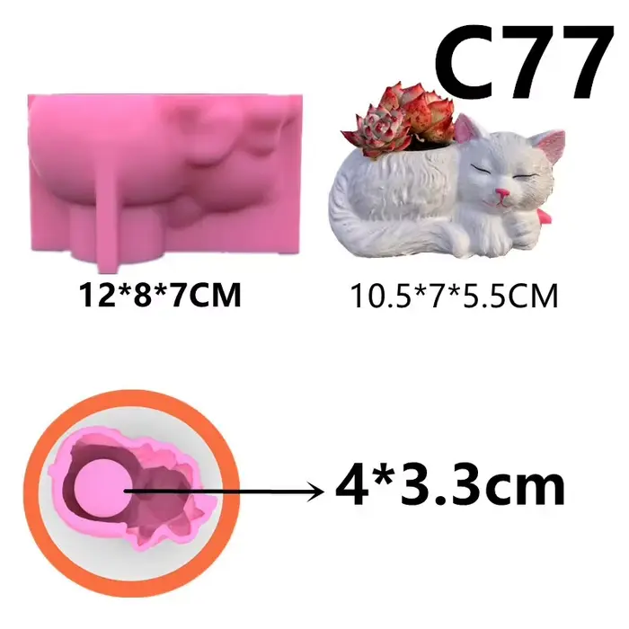 Moule de Pot de fleur de chat couché, bricolage, moule de Pot en Silicone en béton, Pot de fleurs su