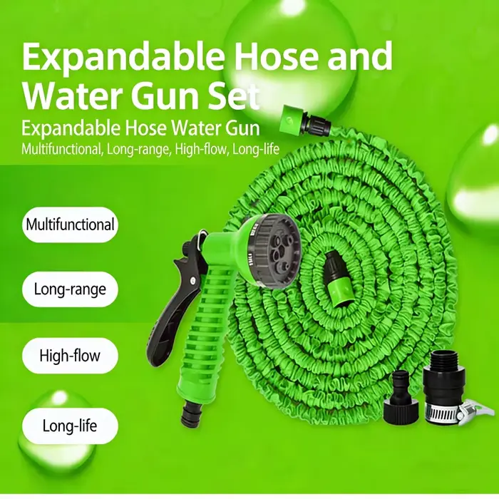 Ensemble de tuyau d'arrosage extensible multifonctionnel avec pistolet de lavage haute pression, bus