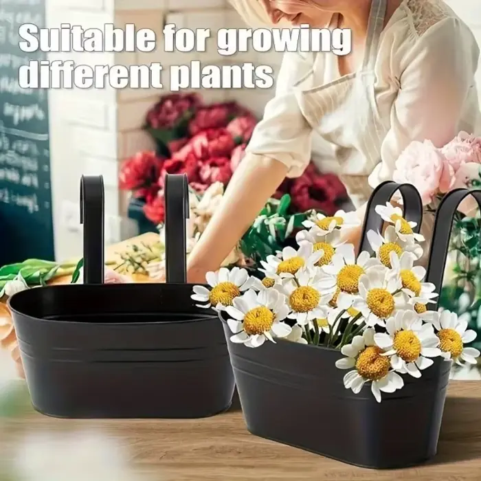 Pots de fleurs en fer avec trous et crochets de proximité, jardinières pour plantes extérieures, gar