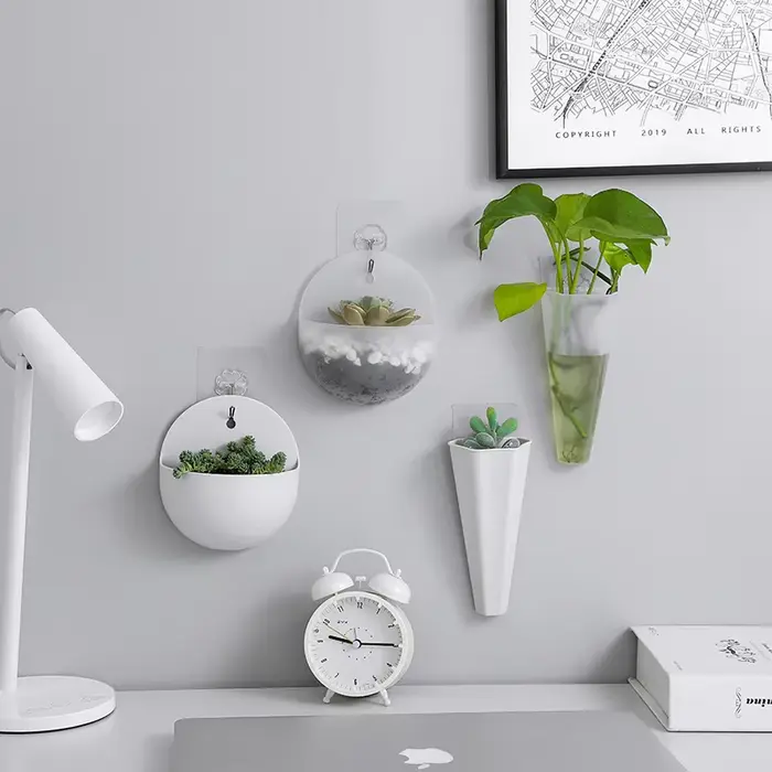 Pot de fleur hydroponique suspendu au mur, Vase en plastique paresseux, Pot de fleur vert, # 2660