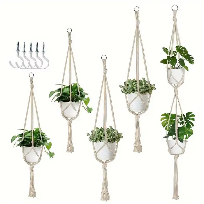Cintres pour plantes en macramé tissés à la main, style bohème, avec 5 crochets, 3 tailles, pour la 